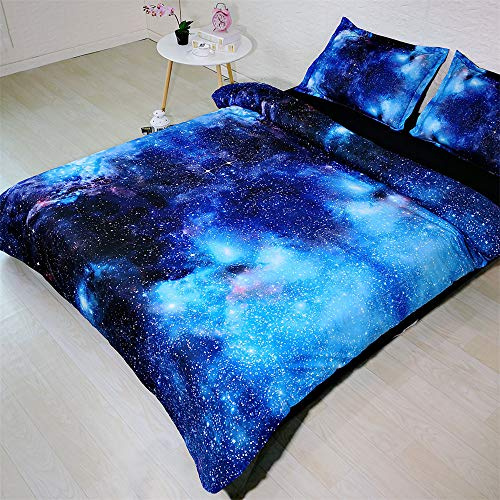 MeeT 400 Fadenzahl Bettwäsche-Set 100% Baumwolle Universum, Blau,Geeignet Für Kinder Und Jugendliche Bettbezug 3 Stück (1 Bettbezug + 2 Kissenbezüge 50x75cm) (135x200cm+2/75x50cm 1.2M Bed)