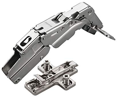 2 x Salice Topfband 155° Serie 200 Bohrbild T45 Innenanschlag inkl. Kreuz-Montageplatte Höhe 3 mm mit vormontierten Euroschrauben und Exzenterverstellung Topfscharnier von SO-TECH®