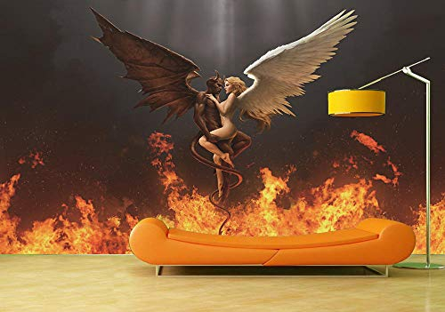 Wandbild Wandkunst Fototapete Engel Teufel Wandkunst 3D Wandbilder Abziehbilder Fresco Office Home Decoration200×150cm