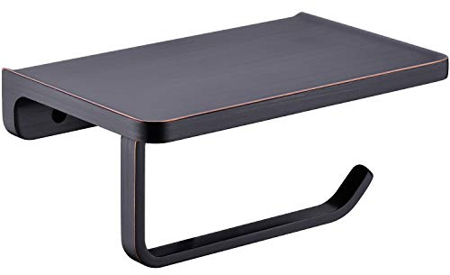 Porte-Papier Toilette avec étagère pour téléphone Orb Distributeur de Rouleau de Papier Toilette Mural pour Salle de Bain, Bronze huilé