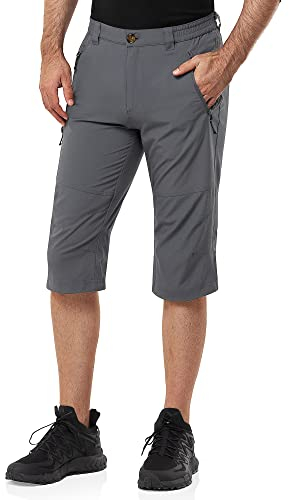 33,000ft Herren 3/4 Hose Cargo Shorts Kurze Wanderhose Stretch Leichte Radhose Sommer Capri Dreiviertel Hose Outdoor Shorts UPF 50+ mit Viele Taschen für Wandern Laufen Radfahren Grau 2XL