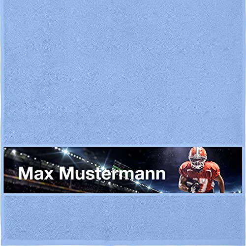Manutextur Handtuch mit Namen - personalisiert - Motiv American Football - viele Farben & Motive - Dusch-Handtuch - hellblau - Größe 50x100 cm - persönliches Geschenk mit Wunsch-Motiv und Wunsch-Name