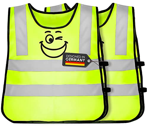 freemind Kinderwarnweste 2 Stück - Reflektorweste für Kinder - atmungsaktive Warnweste - Sicherheitsweste - 360 Grad Sichtbarkeit - Signalweste für Jungs Mädchen 3-12 Jahre neon gelb