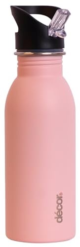 Décor Snap n Seal Leakproof Stainless Steel Water Bottle with Straw, BPA Free - 500ml Metal Flask with Carry Handle for School, Travel, Work & Gym - Ideal Drinking Bottle for Kids & Adults - Pink