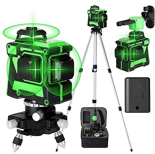 Geevorks Livello Laser, Livella Laser Autolivellante 360, Livello Laser Verde 12 Linee Autolivellante, Livella Laser con Treppiede, Batteria al Litio 4800mAh, Staffa per Montaggio a Parete.