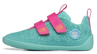 Affenzahn Barfußschuh Knit Happy mit Klettverschluss, Vegan, rutschfest, Flexibel, Reflektierend, besonders leicht in Größe 21-32 Eule - Türkis