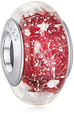 LaMenars Leuchtend rosa gewelltes Glas Charm 925 Sterling Silber Perlen passend für Armbänder, Halloween Geburtstag Schmuck Geschenke Frauen Mädchen