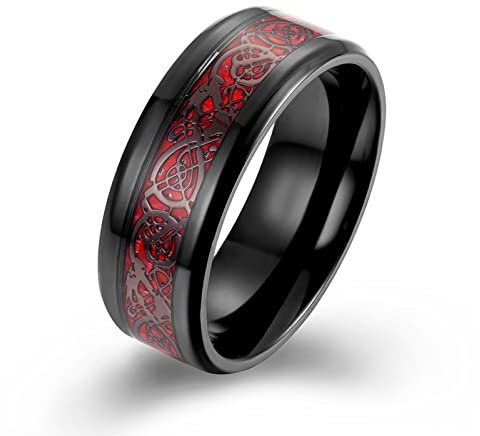 BCughia Eheringe Edelstahl, Eheringe Vintage Schwarz Rot Nibelungen Modeschmuck Ringe Jubiläum für Sie und Ihn Größe 67(21.3)