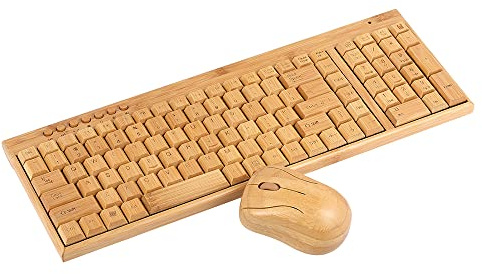 Irfora Kabellose Maus Kabellose Tastatur und Maus Computermaus Tastatur für Computer,2.4G Wireless Bamboo PC Tastatur und Maus Combo Computer Tastatur Handcrafted natürlichen Holz Plug and Play Gel