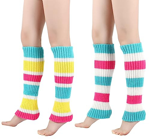 SUNTRADE 2 Paar Beinstulpen für Damen und Mädchen, Stiefel, Stulpen, gerippt, Stretch, Kniestrümpfe, 2 x Regenbogenfarben, Einheitsgröße