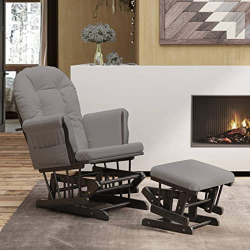 Tidyard Schaukelsessel mit Hocker Schaukelstuhl Relaxstuhl Relaxsessel Schwingsessel Stillstuhl Komfortable Sessel Schwingstuhl für Wohnzimmer oder Schlafzimmer Gleitend Hellgrau Stoff