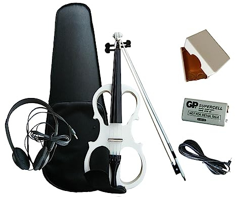 F Fityle Elektrische Violine Elektronische Ganz Violine 4/4 Saiteninstrumente Violinbogen Akustische Stille Elektrische Violine Massivholz für Teenager, Weiß