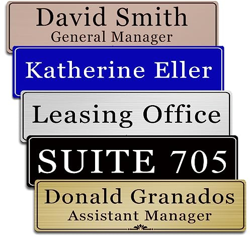Custom Elegant Office Engraved Name Plate for Doors or Wall Sign, Personalized Office Door Name Plates with Adhesive, Laser Engraving, 10 Colors Available (Size 2.5H x 10L)