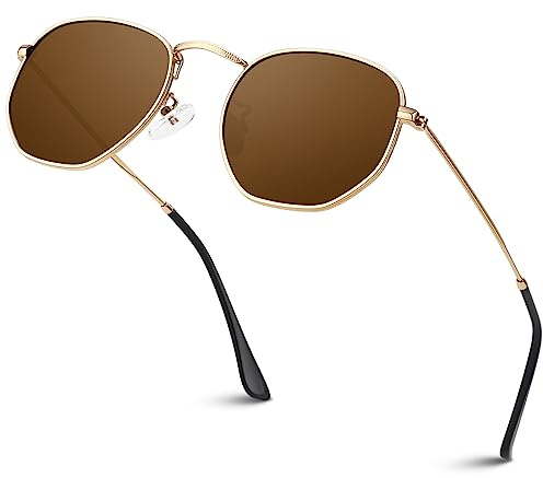 Sunier Sonnenbrille Damen Herren Polarisiert,Mode Apace Polygon Sonnenbrille Damen, Ultraleichter Sechseckige Metallrahmen 100% UV400 Schutz