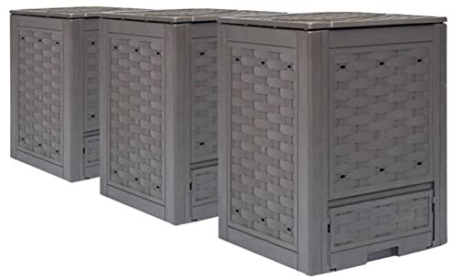 Camerina Garden Composters 3 pcs Brown 60x60x83 cm 900 L Plastic Rattan,Garden Compost Bins,Garden Composter,Outdoor Compost Eco Storage Bins