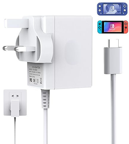 Charger for Switch/Switch OLED/Switch Lite, 2.5 Hours 15V/2.6A Fast Charging AC Adapter 5FT Type-C Cable Power Supply for Switch/Switch Lite/Switch Dock- Support TV Mode(White)