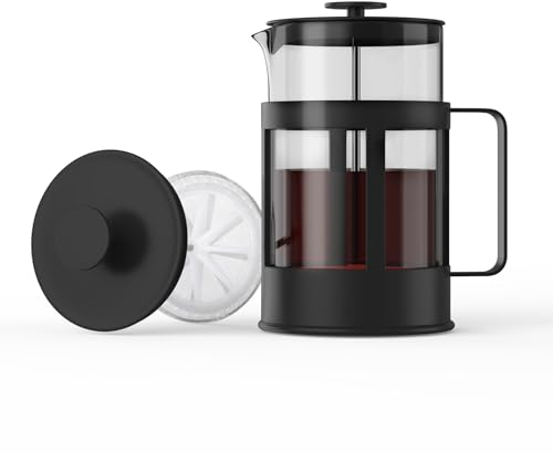 Aoresac French Press Coffee Maker Glass, Cold Brew Heat Resistant Borosilicate Glass Coffee Pot 8 Cup Capacity Tea and Frothed Milk Coffee Press with 3-Layer Filters