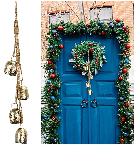 4uds Campanas de Navidad Vintage Doradas - Adornos de Metal Con Cuerda de Yute para Árbol y Guirnalda - Manualidades