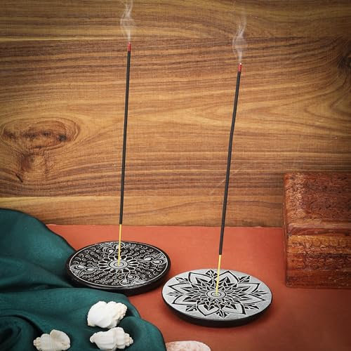 Ajuny Porte Encens en Marbre Fait Main Sculpture des Florale - Tour Parfaite pour Offrir Décoration de Maison et Cuisine Brûleur Récupérateur Cendres - 4 Pouces, Lot de 2