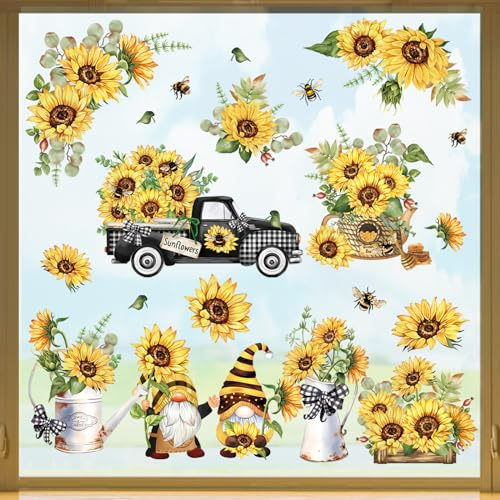 decalmile Fensteraufkleber Sonnenblume Fenster Abziehbilder Blumen Frühling Sommer Vögel Anti-Kollision Fensterfolie Glas Fensterdeko Aufkleber