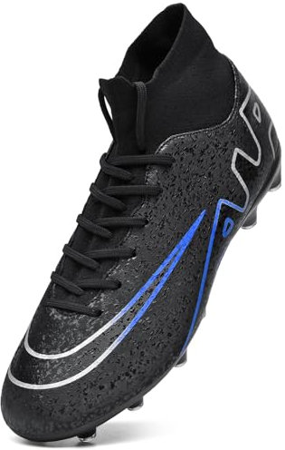 Unitysow Scarpe da Calcio Uomo all'aperto High Top Spikes Tacchetti Professionale Scarpe da Allenamento Leggero Antiscivolo Scarpe da Calcetto,T23156 Nero,36 EU