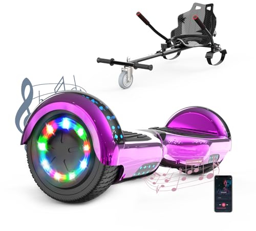 VOUUK 6,5 Zoll Hoverboard mit Sitz, Hoverboard mit Kart, Bluetooth und LED Lichter, für Kinder