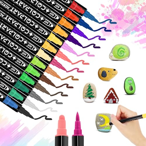 Pennarelli Acrilici,26 Colori Pennarelli a Vernice Acrilica,Pennarelli Acrilici Impermeabili per Pietra, Legno, Vetro, Ceramica, Plastica, Stoffa, DIY (0.5-5mm)