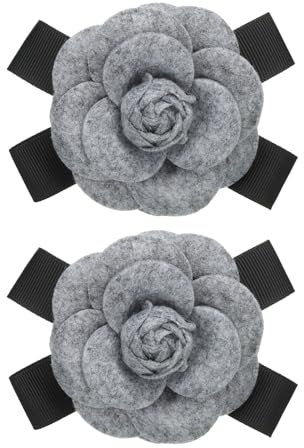 PATIKIL Camélia Fleur Broche, 2 pcs Fleur Broches pour Femme Vintage Noeud Broche Tissu Rose Broche Revers Echarpe Boucle Épingle Cadeaux pour Tire Mariée Robe, Gris
