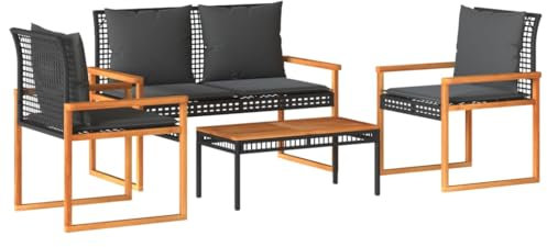 vidaXL Garten Lounge Set 4-TLG., Gartenmöbel mit Kissen, Sitzgruppe Gartenbank Gartenstuhl Tisch, Gartengarnitur Gartenset, Schwarz Poly Rattan