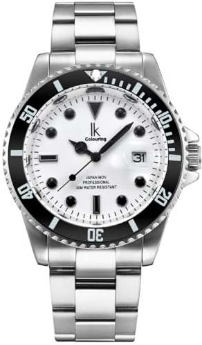 Alienwork Orologio Uomo Donna Argento Bracciale in Acciaio Calendario Data Bianco Quadrante Luminoso Classico Elegante