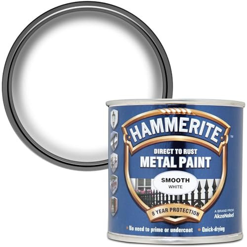 AMK® Hammerite Metal Paint Smooth White 250ml Direct To Rust Quick Drying No Primer Or Undercoat Needed Single Coat