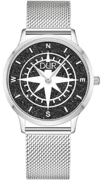 DUR Schmuck: Uhr 40er Kompass mit Lavasand, matt, Mesh Band Edelstahl, DW046