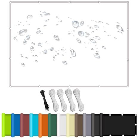 Sonnensegel Nach Maß mit ösen,Segeltuch Meterware,Seitenschutz Balkon Ohne Bohren inkl Befestigungsseile, UV-Schutz, Wetterfest für Garten Terrasse Weiß 1.5x5m