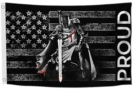 Amerikanische Flagge mit Tempelritter-Flagge mit zwei Messingösen – Stolzer Ritter-Dekorationen USA Haus oder Zuhause Wandflaggen – Templer-Flagge, Wanddekoration für Außen-/Innenraum, Männerhöhle