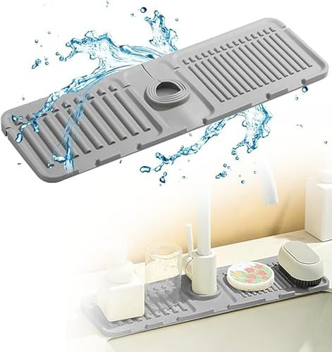 2024 New Improved Tap Mat for Kitchen Sink, Splash Guard, Silicone Dish Drying Mat, Washing Up Liquid, Sponge Holder, Shelf for Kitchen and Bathroom Sink (Gray, 1PCS)