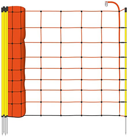VOSS.farming 50m Elektrozaun-Netz, Schafzaun, Schafnetz, 90cm, 1 Spitze, orange Litze Weidezaun