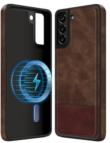 COODIO Magnetic Leather Case for Samsung Galaxy S22 Plus 6.6-Inch, Phone Case compatible with MagSafe/Wireless Charger, Slim Creative Phone Cover, Brown