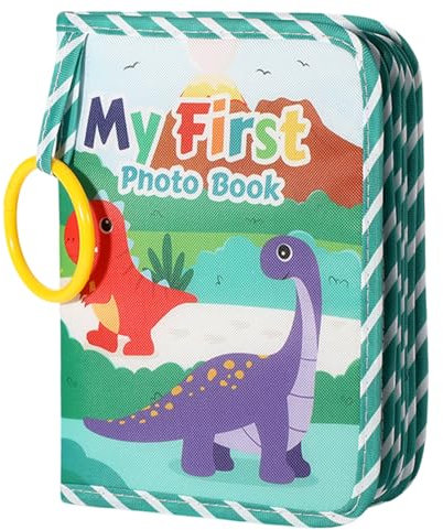 VARKAGE Baby Fotoalbum Stoff, Fotobuch Baby Stoff, Baby Photo Album, Weiches Stoff-Fotobuch für Neugeborene, Kleinkinder und Kinde, Mein Erstes Fotobuch für Familien-Neugeborene (Dinosaurier)