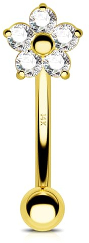 Jewseen Rook Ohrring 14K Gelbgold Augenbrauen Piercing Schmuck 16G Lippenring Blume Curved Barbell mit CZ für Frauen Männer
