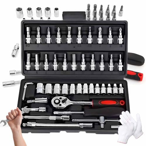 Generic Vessel Electric Ratchet, Cordless Electric Slim Ratchet Set, 3/8 Drive, Power Ratchet Wrench Kit for Auto Repair, Comes with 45 Adjustment Tools (Black)