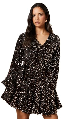 Oasis Sequin Long Sleeve Button Detail Mini Dress