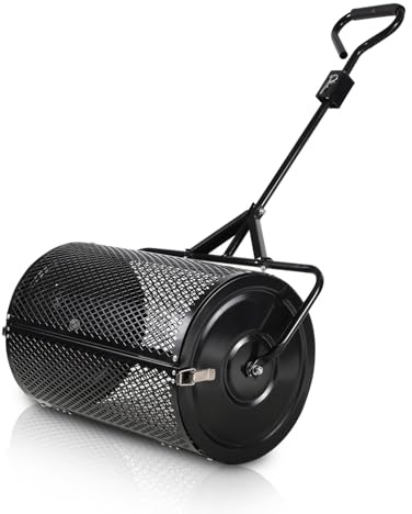 Vigevee Kompoststreuer, Düngerstreuer Rasen Garten, Gartenstreuer für Dünger Saat, Torfmoos-Streuer 75L, Komposter Metall, Saatgutstreuer mit Mesh-Korb, Rasenpflege Mehrzweck (Schwarz)