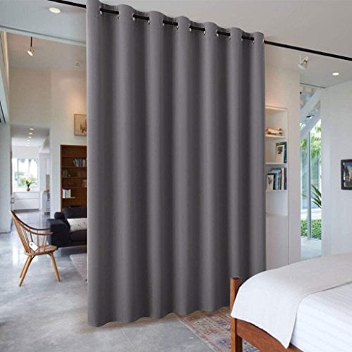 PONY DANCE Blackout Thermal Insulated Curtain Extra Wide 180 x 108 Inch Black Out Eyelet Curtain Privacy Protection for Bedroom Living Room Divider Window Treatment, 1 Panel, Grey