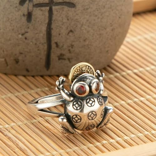 Rot Jade Goldene Frosch Ringe Natürliche Schmuck 925 Silber Frauen Einstellbare Ring