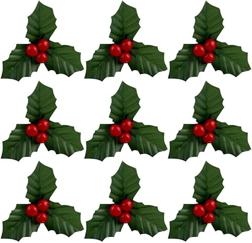 Yjemle 20 Pcs Red Christmas Holly Berries for Crafts Faux Berries Flowers and Holly Leaves Christmas Wreath Fillers for Vase Fillers Floating Candle Table Centerpiece Home Decor Artificial Flowers