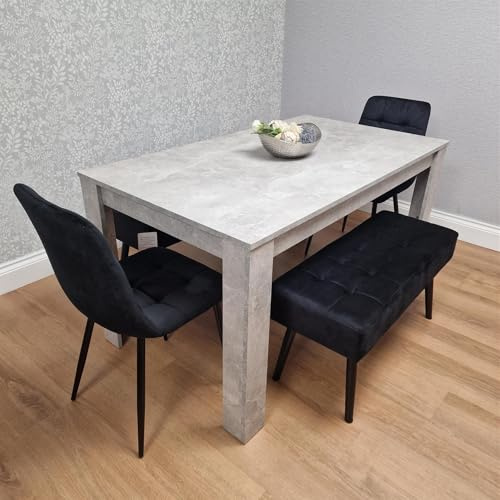 KOSY KOALA Stone Grey Dining Table Set with 2 Black Velvet Chairs & 2 Padded Benches