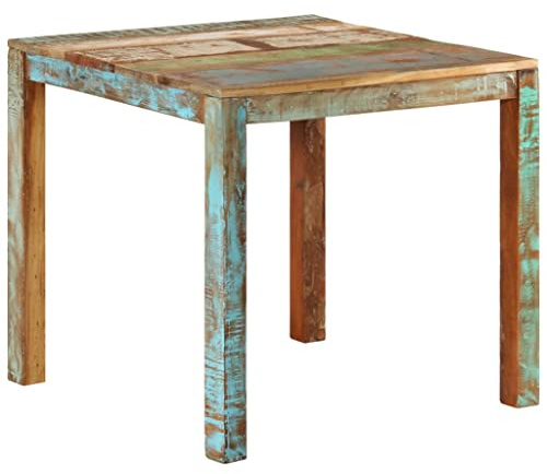 Foknhdi Esstisch 82x80x76 cm aus recycledem Altholz Massiv mit bunter Maserung und rustikalem Charme für kleine Küchen und Esszimmer