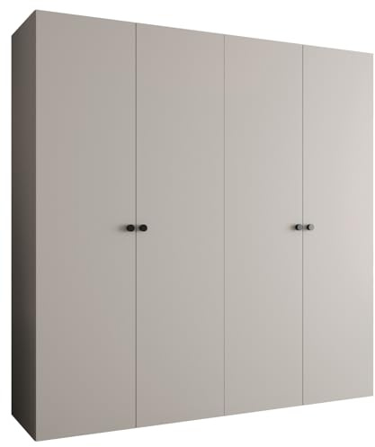 MEBLE KRYSPOL - Kleiderschrank - Garderobenschrank - 200 cm x 202 x 52 cm - Schrank mit Kleiderstange, 4 Türen - für Schlafzimmer, Flur - Parma, Kaschmir, Griff Schwarz