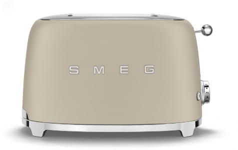 Smeg, Tostadora de 2 rebanadas TSF01MLMEU, 2 ranuras 36 mm, 6 niveles de bruñido, función calefacción, descongelación y bagel, expulsión automática del pan, recogida de migas, 950 W, Moonlight