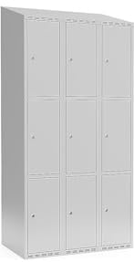 kaiserkraft | 3er-Schließfachschrank Fydor | 3 Abteile | lichtGrau | B 900 mm | schräge Dachform | Zylinderschloss